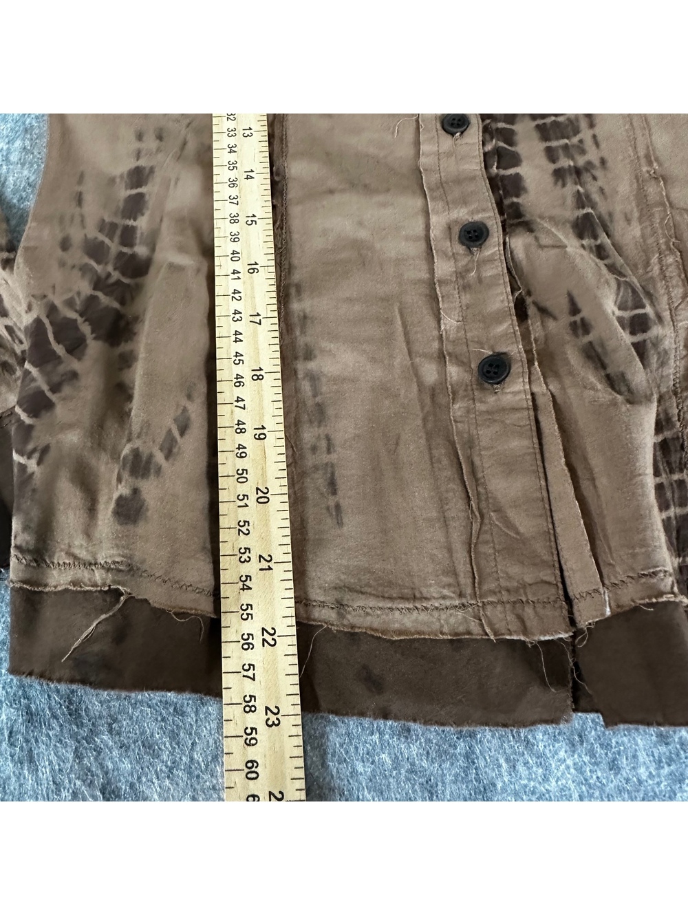 Lulumari Brown Tie Dye Embroidered Raw Edge Button Down Shirt Boho Western S - Picture 7 of 9
